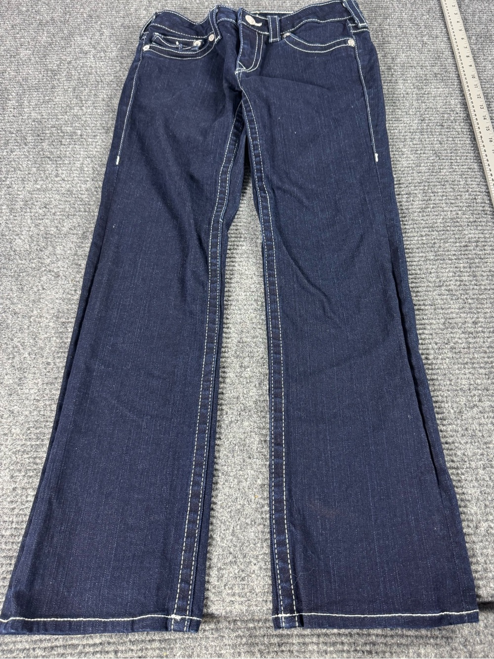 True Religion Dark Blue Flare Jeans with Contrast Stitching